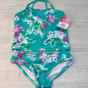Kanu Surf Kids Swim Bikini set - Teal and Pink Floral size 12